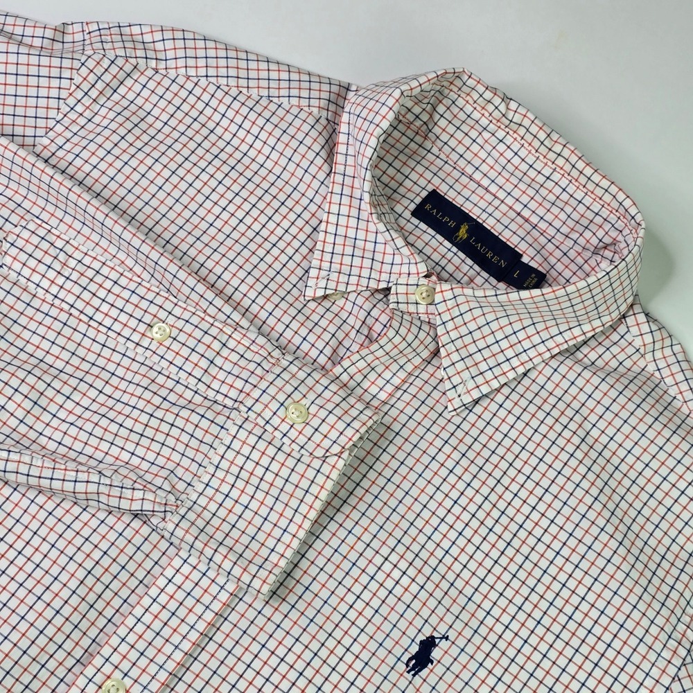 Ralph Lauren Mens Tattersall Check Button Down Shirt‎ Large Navy Red White